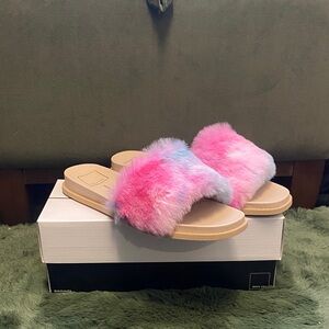 Dolce Vita Pink and Blue Faux Fur Slippers